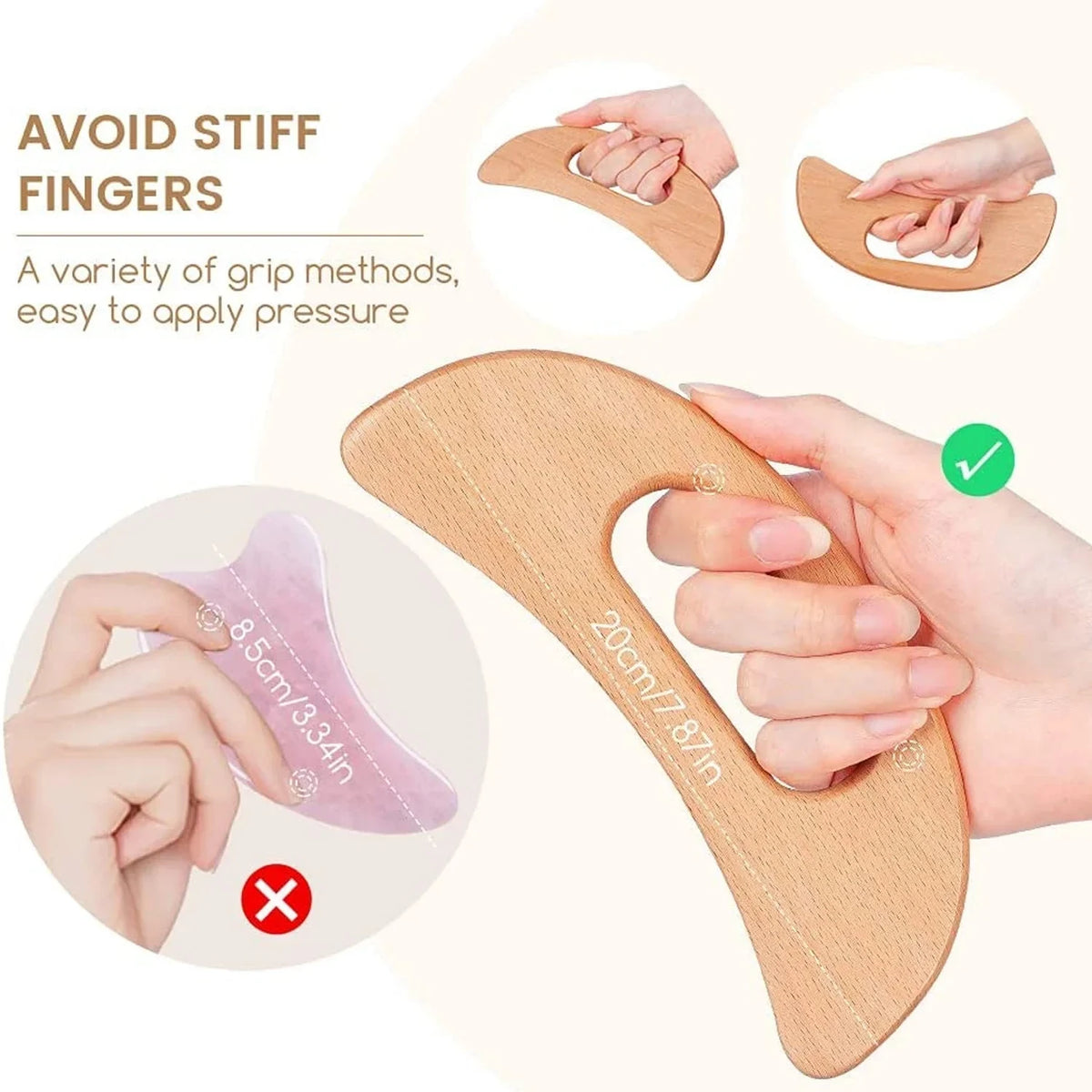 Wooden Body Massage Tool for Adults, Manual Gua Sha-Style Scraper in Wood Color for Back Massage and Gentle At-Home Personal Care Routines