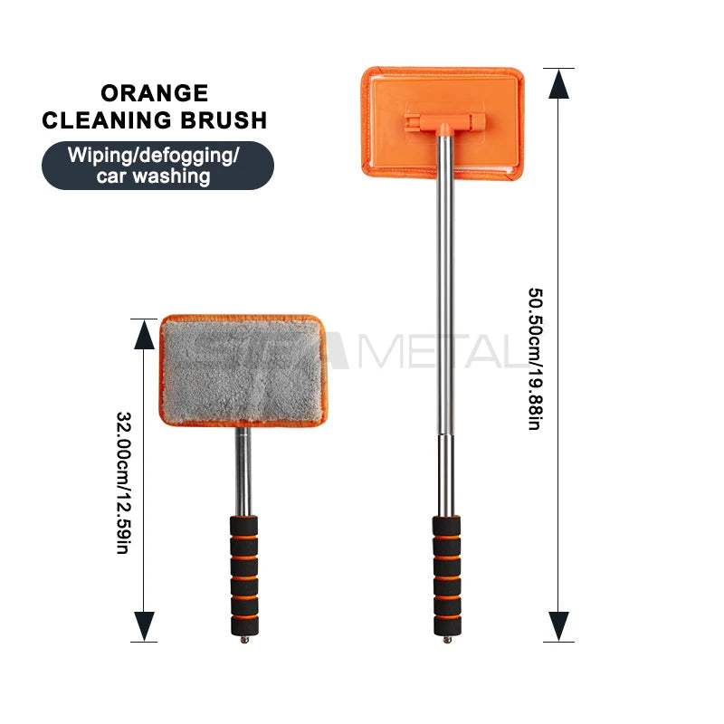 Telescopic Windshield Cleaning Brush by SEAMETAL, 32–50.5cm Adjustable Aluminum-Alloy Handle for Manual Car Glass Wiping in Black, Orange or Blue
