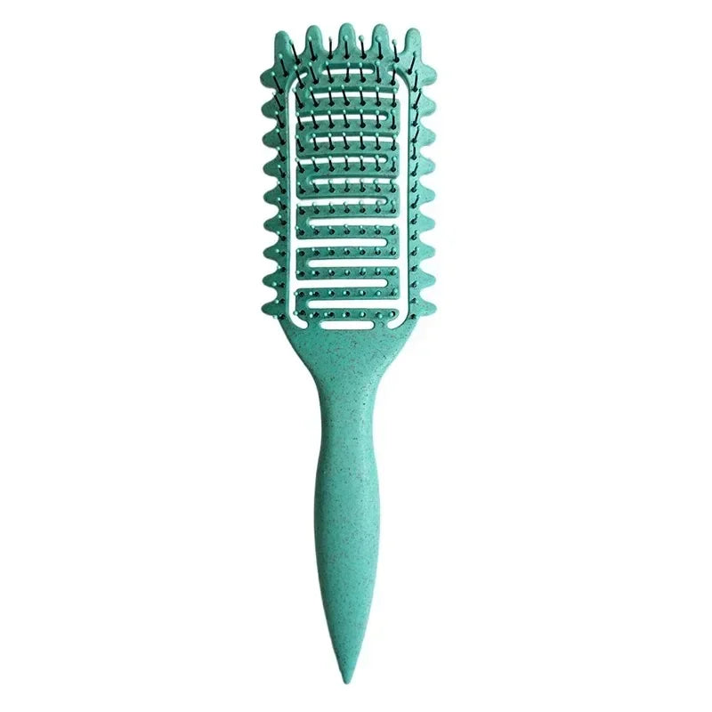 Vented Curl Defining Brush with Listed Wheat Straw and Nylon Materials, 24cm Single Detangling Styling Tool in Purple, Pink, Beige or Green for Home Hair Care