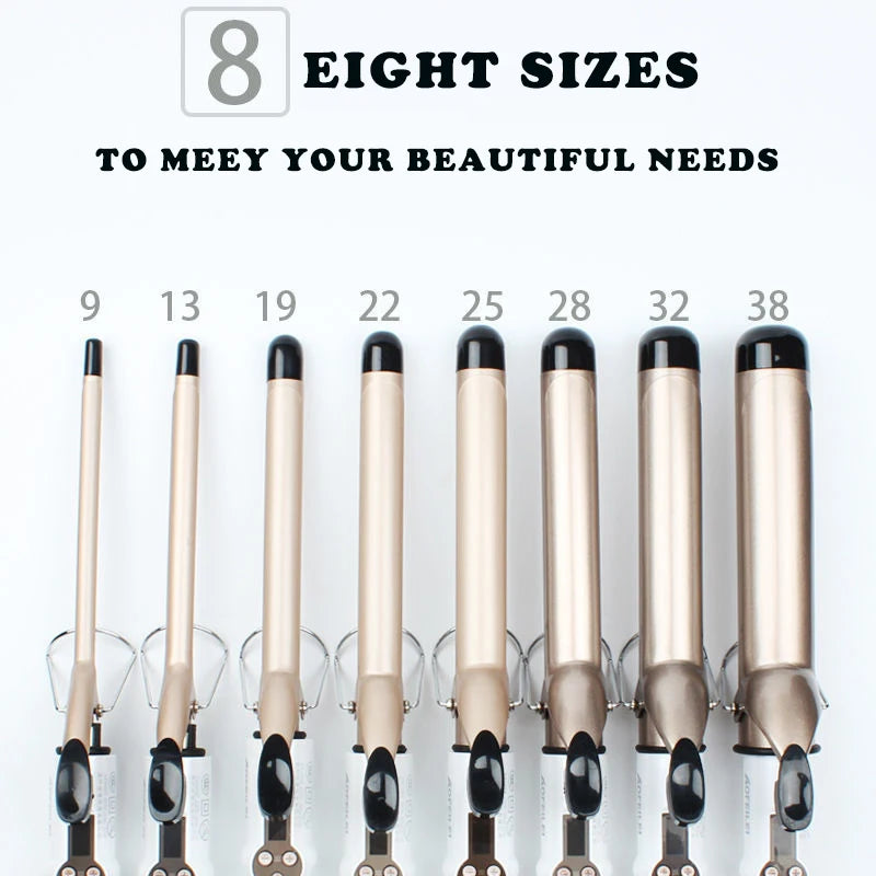 LCD Temperature-Control Curling Iron with Separate 9–38mm Ceramic Barrel Options or Pink and Golden Curl-Straight Combo Styles for Adult Hair Styling