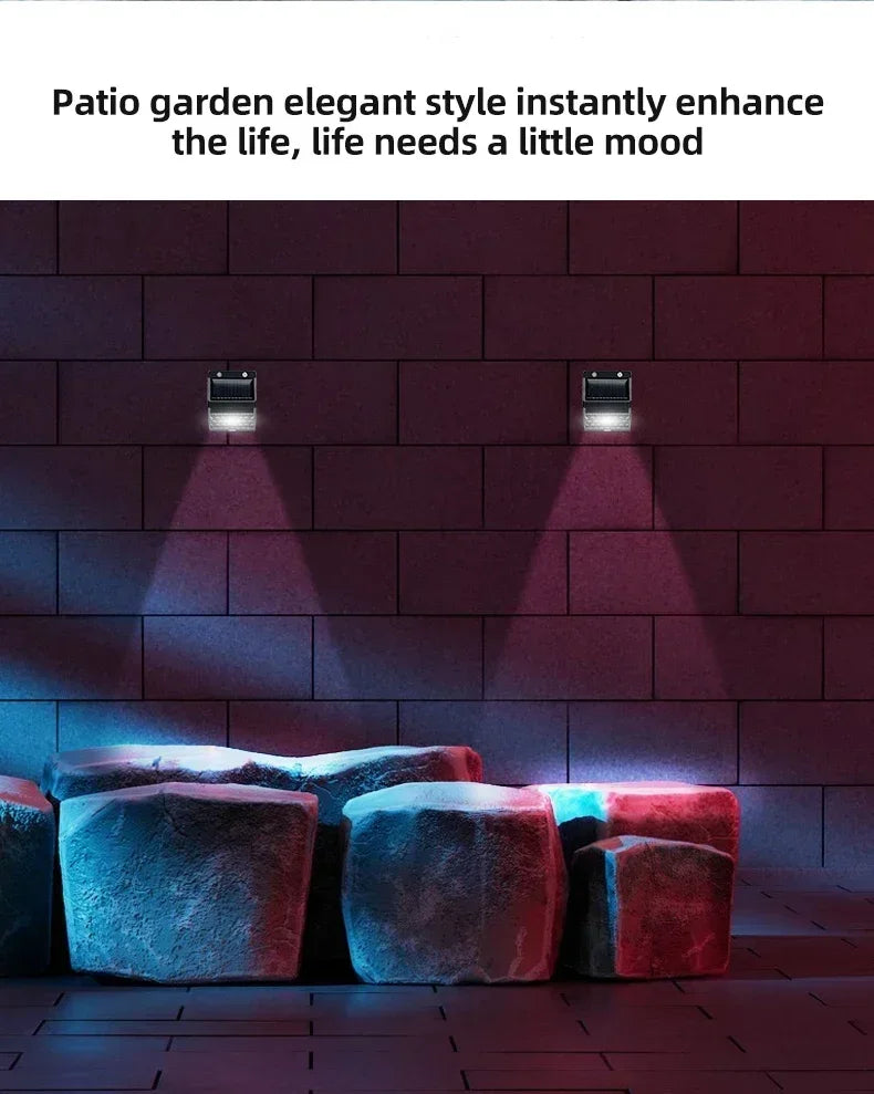 Outdoor Solar Wall Light Options for Garden Fences, Courtyards and Exterior Walls, with Listed 6-LED Non-Sensor and 30-LED PIR Motion Sensor Designs
