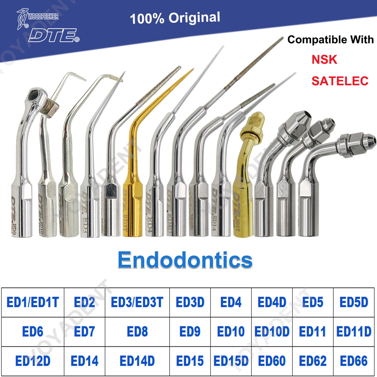 Endodontic Ultrasonic Tips and Accessory Options by Woodpecker DTE, ED-Series Model Selections with TD-1L and HD-7L Choices for Dental Equipment