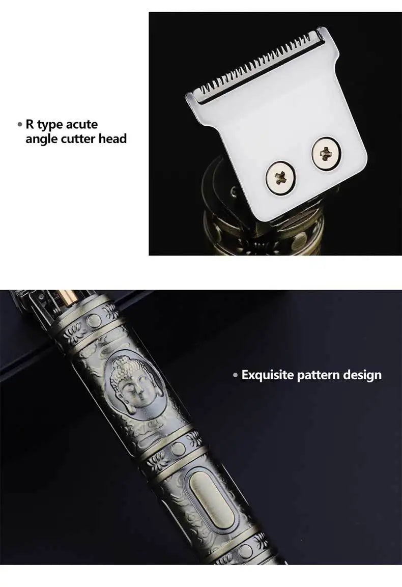 Retro T9 Hair Trimmer for Men's Everyday Haircutting and Personal Grooming, Electric Clipper Listing with Five Battery-Labeled Style Options for Home Use