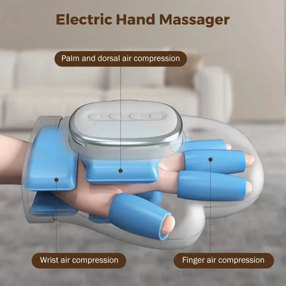 Heated Finger and Palm Massager in Gray with 13 TPU Airbags, Three Modes, Five Intensity Levels, 2000mAh Battery and Type-C Charging for Adult Relaxation