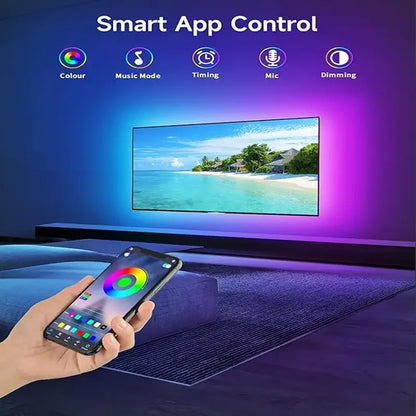 SMD 5050 RGB Bluetooth Light Strip with 5V USB Power, App-Only or 24-Key and 44-Key Remote Options in Six Lengths for Dry Indoor TV and Room Accent Decor