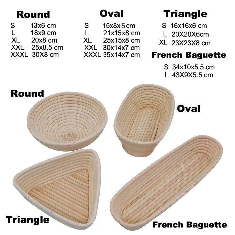Rattan Bread Proofing Basket with Listed Linen Liner, Round or Oval Sourdough Banneton Selections and Separate Tool or Multi-Piece Options for Home Bread Making