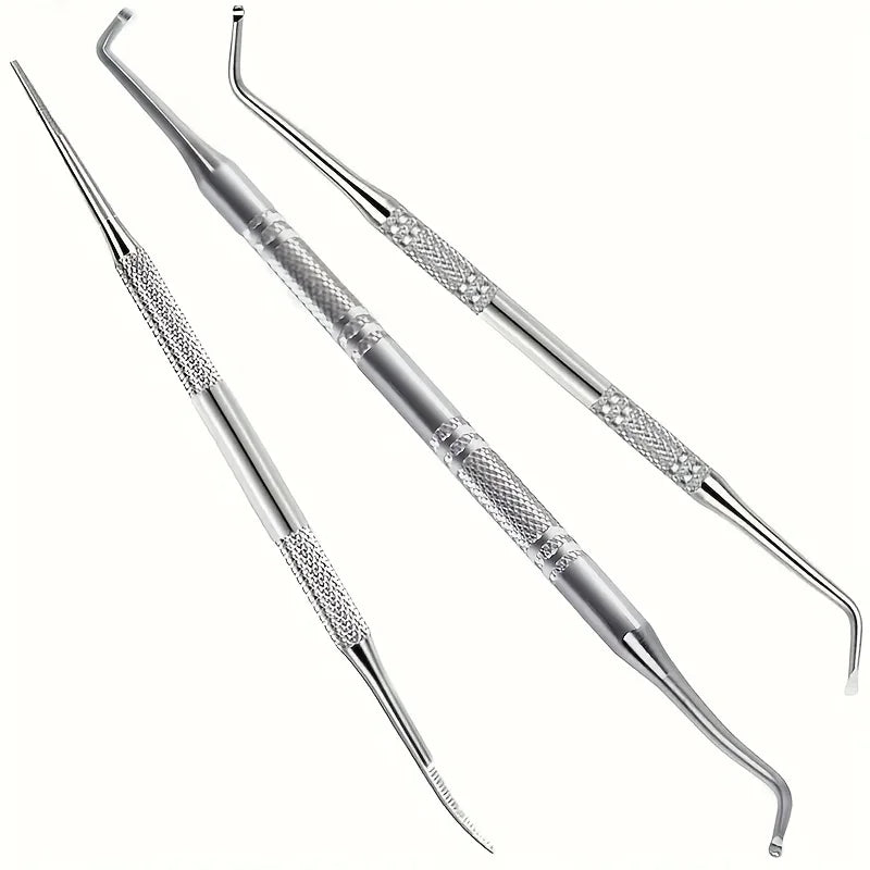 Nail Cleaning Tool Set, Three-Piece Manual Manicure and Pedicure Selection with Multifunctional File References for Adult Personal Grooming Routines
