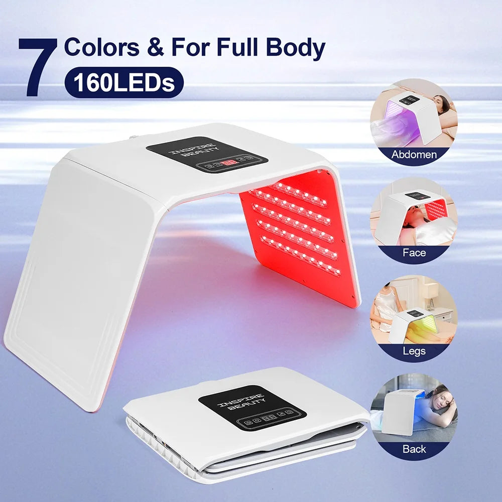 Foldable LED Facial Light Machine with 160 Listed LEDs and Seven Color Modes, 24W Face and Body Beauty Device with Eye Protection and Regional Plug Options