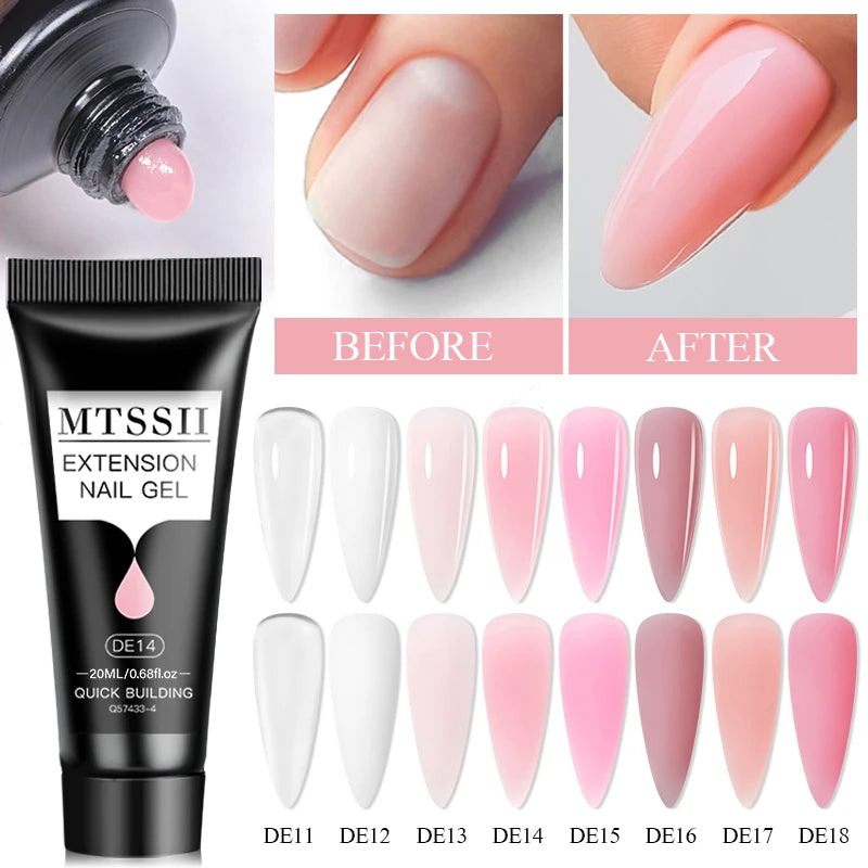 Poly Nail Extension Gel Set by Mtssii, Listed 5-Piece 20ml UV LED Curing Gel with Eight Coded Options for Adult Nail Sculpting and Manicure Designs