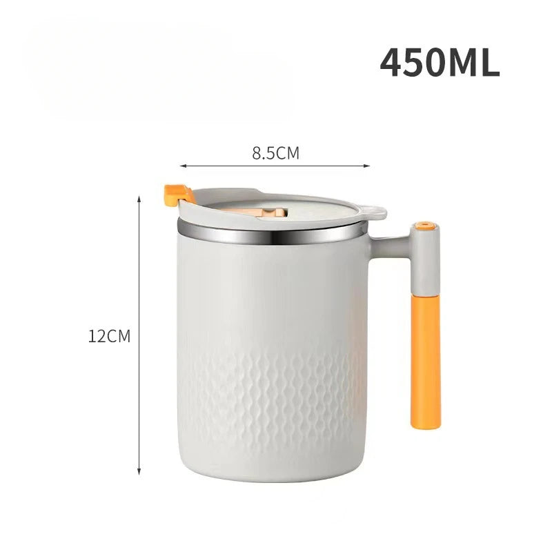 450ml Double Wall Coffee Mug with Handle and Lid, Listed 304 Stainless Steel Drinking Cup in A, B or C Options for Home Coffee, Tea and Office Breaks