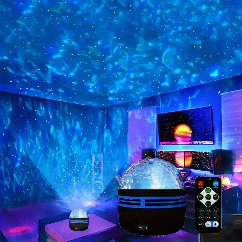 RGB Projection Night Light with Remote Control, USB 5V LED Lamp with Removable Shade in Aurora or Water Ripple Options for Bedroom, Game Room and Party Decor