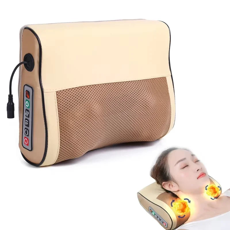 EU Plug Neck and Back Kneading Massager with Listed Adjustable Heat, Blue, Pink and Six-Key-Labeled Options for Adult At-Home Personal Relaxation