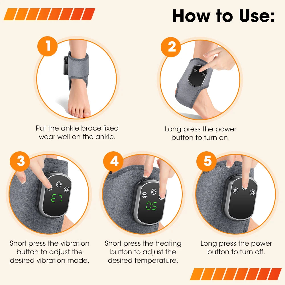 Rechargeable Ankle Heating Wrap XBL-8688A1, Red Light and 3 Vibration Modes with 1800mAh Battery, USB-C Charging and 1 or 2 Piece Options for Adult Personal Care