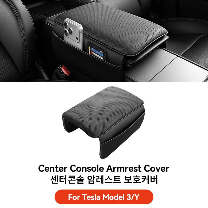 Armrest Cover for Tesla Interior Styling with TPE White, TPE Black and TPU Black Options, Model Y Juniper, YL and Model 3 Highland Labels and Bundle Choices