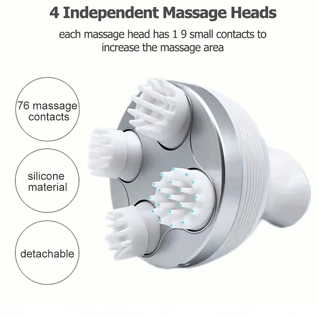 Electric Head Massager with Rechargeable Vibration, White Scalp Massage Device for At-Home Personal Care and Instruction-Guided Relaxation Routines