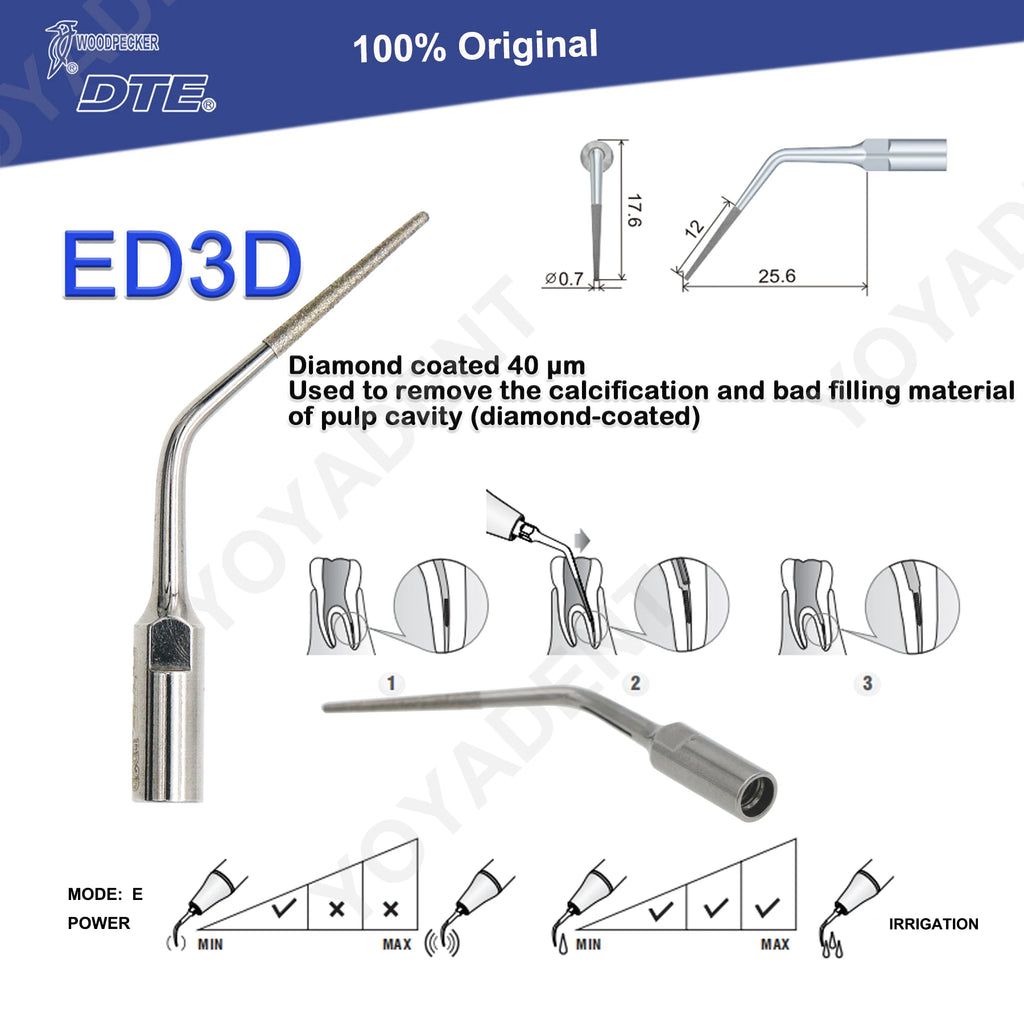 Endodontic Ultrasonic Tips and Accessory Options by Woodpecker DTE, ED-Series Model Selections with TD-1L and HD-7L Choices for Dental Equipment