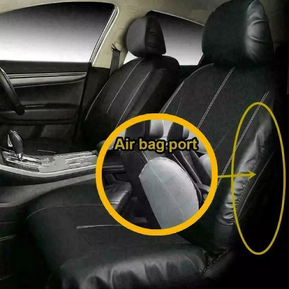 PU Leather Car Seat Cover Set, Nine-Piece Layout with Five Headrest Covers, Two Front Seat Covers and Separate Rear Bench Pieces for Compatible Interiors
