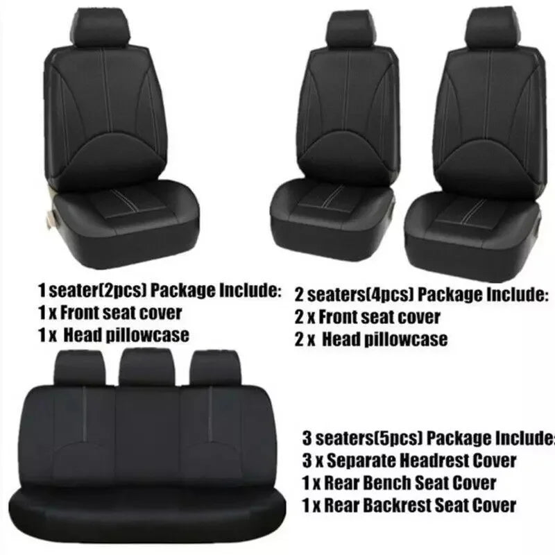 PU Leather Car Seat Cover Set, Nine-Piece Layout with Five Headrest Covers, Two Front Seat Covers and Separate Rear Bench Pieces for Compatible Interiors