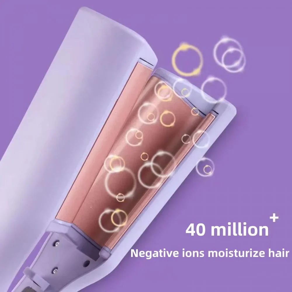 Deep Wave Hair Curler with Listed 32mm Size and Four Adjustable Temperature References, Pink or Purple Crimping Styler with Regional Plug Option Labels