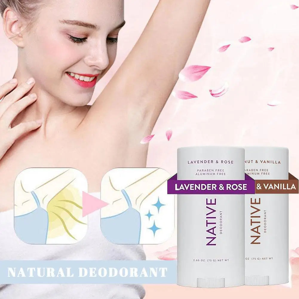 Body Deodorant Stick with Listed 75g Net Content and Twist-Up Solid Format, A to E Scent Option Labels for a Label-Guided Everyday Personal Care Routine