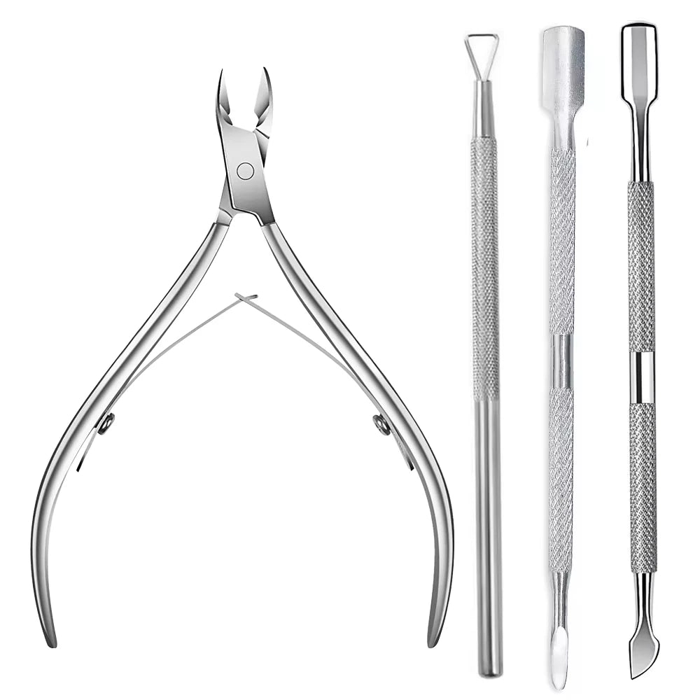 Stainless Steel Cuticle Pliers by LINMANDA, Silver Manual Manicure Tools with 2, 3 or 4-Piece Set Labels and A-D Options for Adult Nail Care