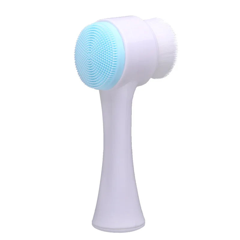 Facial Cleansing Brush, Double-Sided Manual Face Wash Tool with Handle, Silicone and Plastic Construction, Listed 13 x 6 cm Size in Pink or Blue