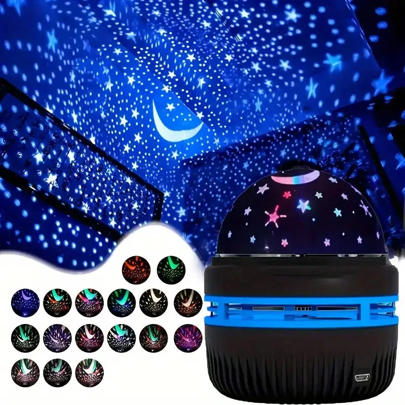 LED Moon and Star Projector with RGB Color Changes and Removable Lampshade, DC 5V Magic Ball Night Light with USB Cable for Bedroom and Home Decoration