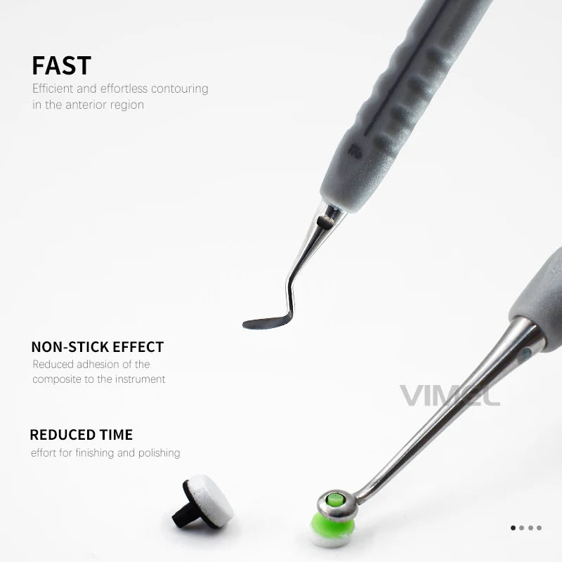 Dental Composite Modeling Kit with Listed Stainless Steel Handle and Foam Pad Attachments, 17cm Length and 4mm/6mm References for Material Shaping