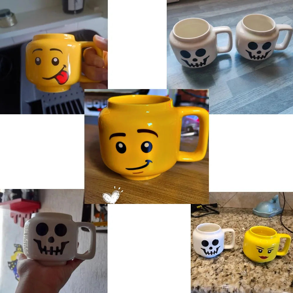 Impish Expression Mug in Porcelain, Single 250ml Cartoon Coffee, Tea and Milk Cup with A-G Design Options and Foam-Lined Box for Friends and Family Gifts