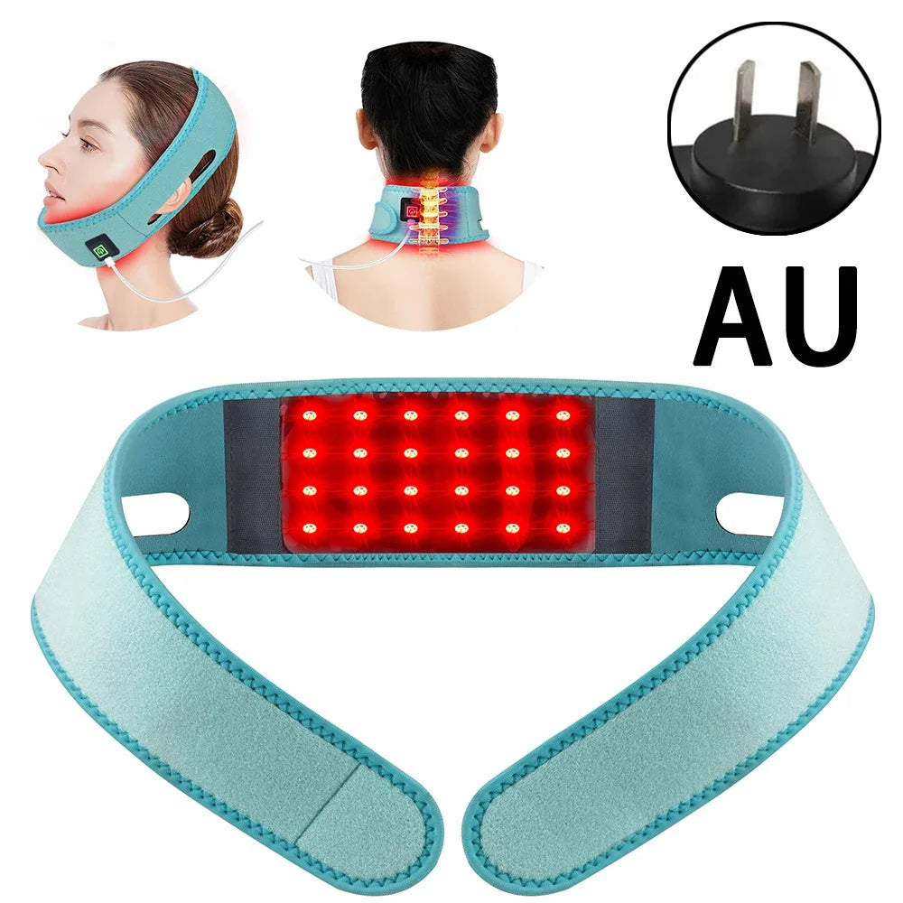 Red Light Chin and Neck Wrap for Home Personal Care, Fabric Design with Listed 660nm and 850nm Light References, Three Colors and US or International Plug Options