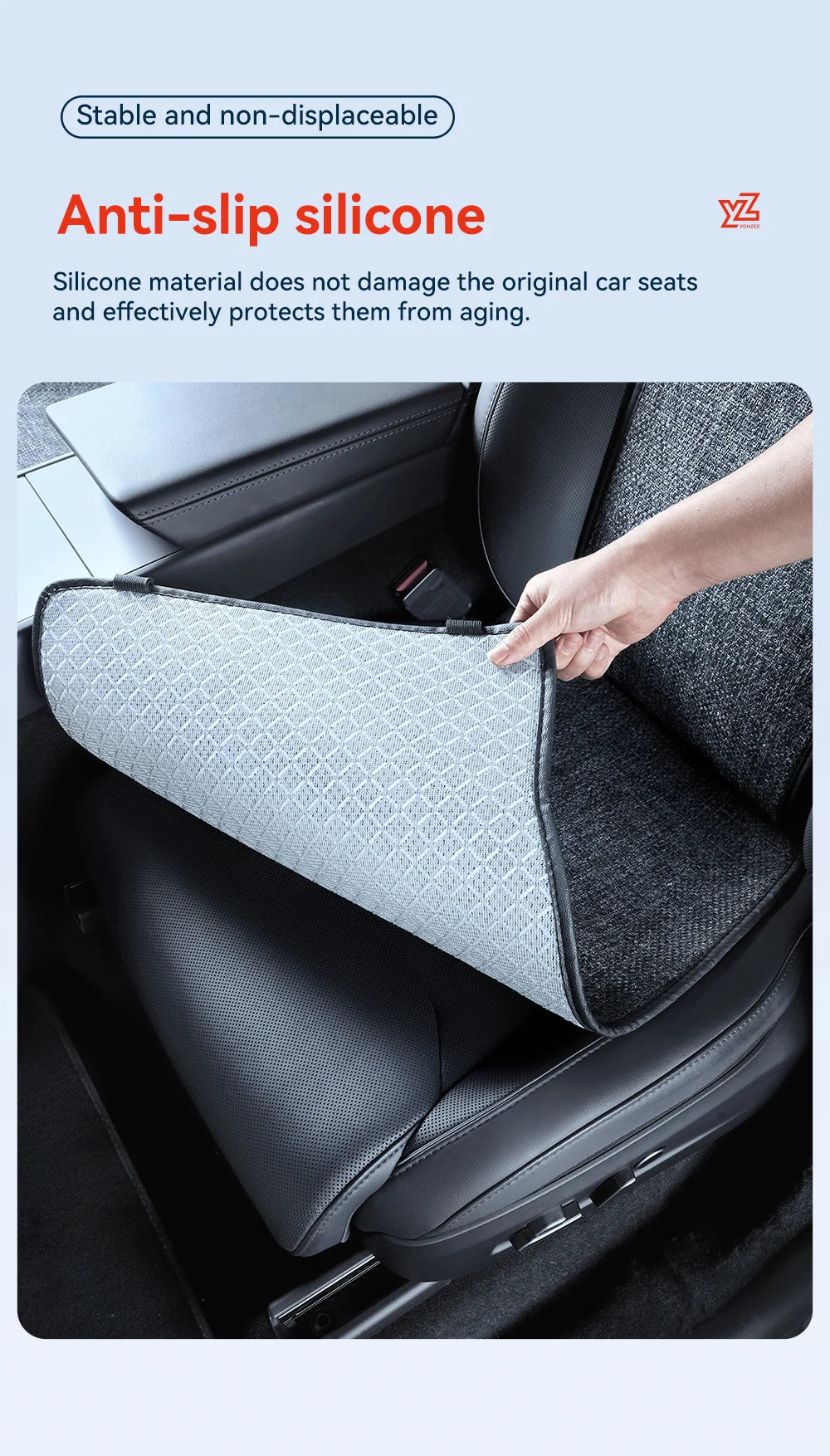 Car Seat Cushion Pads Listed for 2026 Tesla Model YL Six-Seat Layout, YZ Mesh Composite Fabric with Linen and Ice Silk References, Row-Specific Pack Options