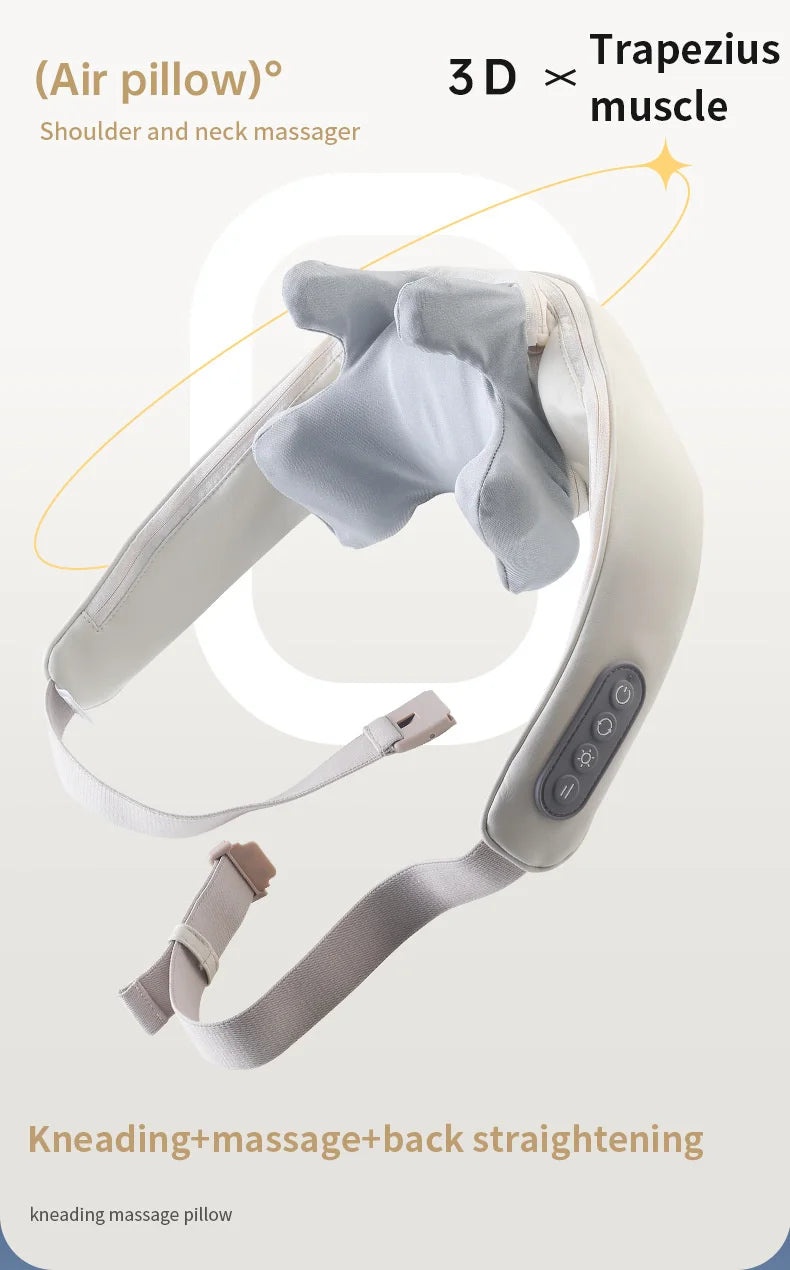 Rechargeable Neck and Shoulder Massage Shawl with Listed Two Modes, Adjustable Straps and Back Buckle, 20W or 26W Kneading Models in White, Grey and Brown Options