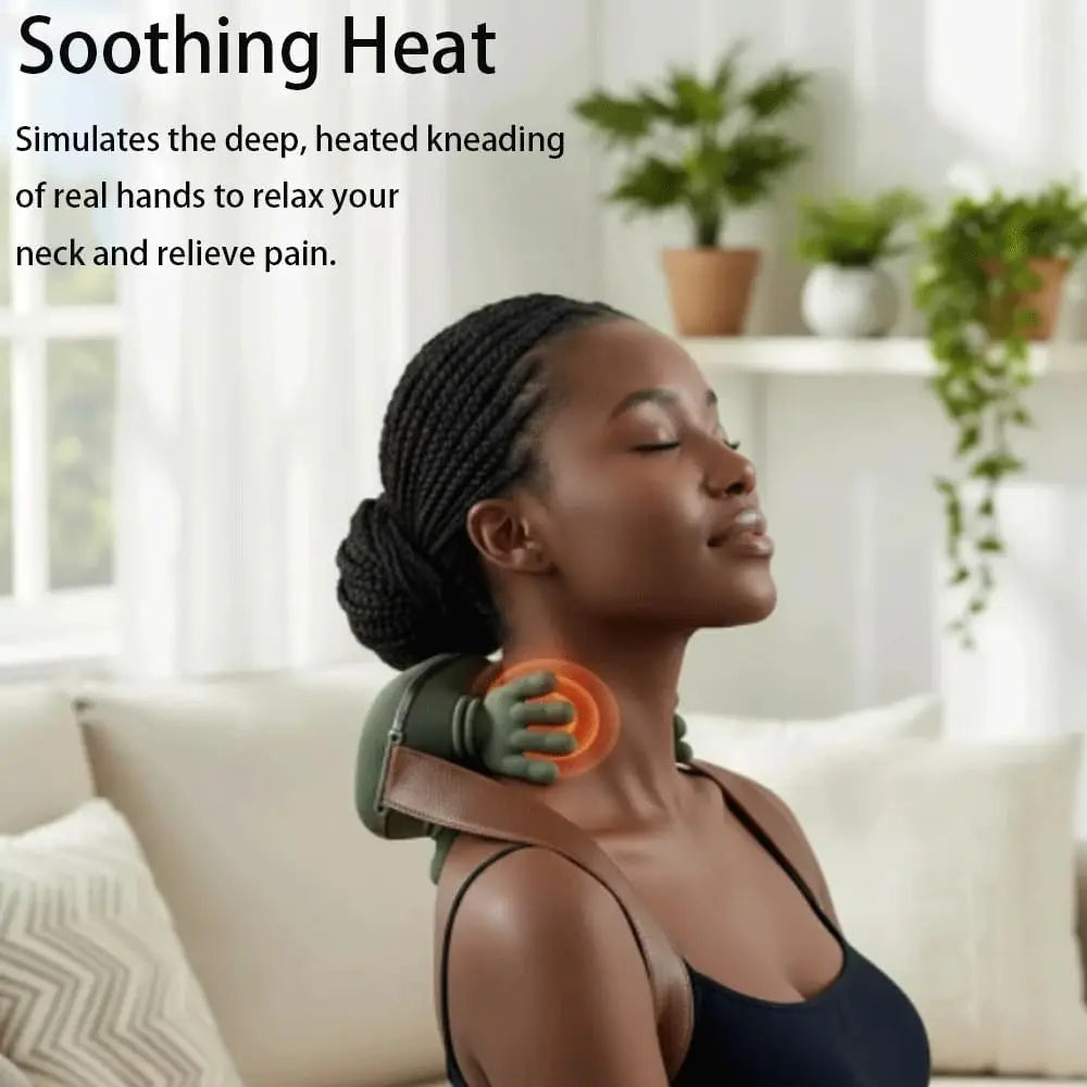 Wireless Neck and Back Massager with Heat, Battery-Powered 4D Shiatsu-Style Kneading Device in Green Silver Switch Option for Adult Relaxation Routines