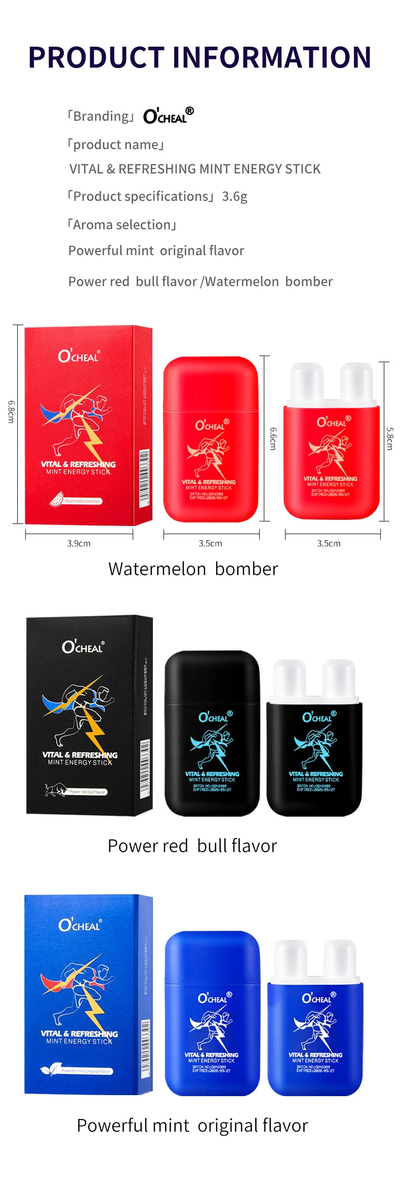 Aroma Scent Stick by O'cheal with Double-Hole Design, Listed 3.6g Format and Mint, Watermelon, Peach, Lemon or Grape Labels with Single and Multipack Options