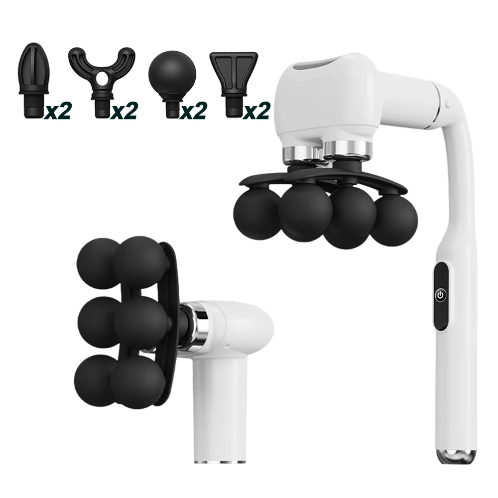 Detachable Long-Handle Massage Gun with Six Intensity Levels, Listed 1800mAh Battery and 15-Minute Timer in Black, Grey or White for Adult Home Relaxation