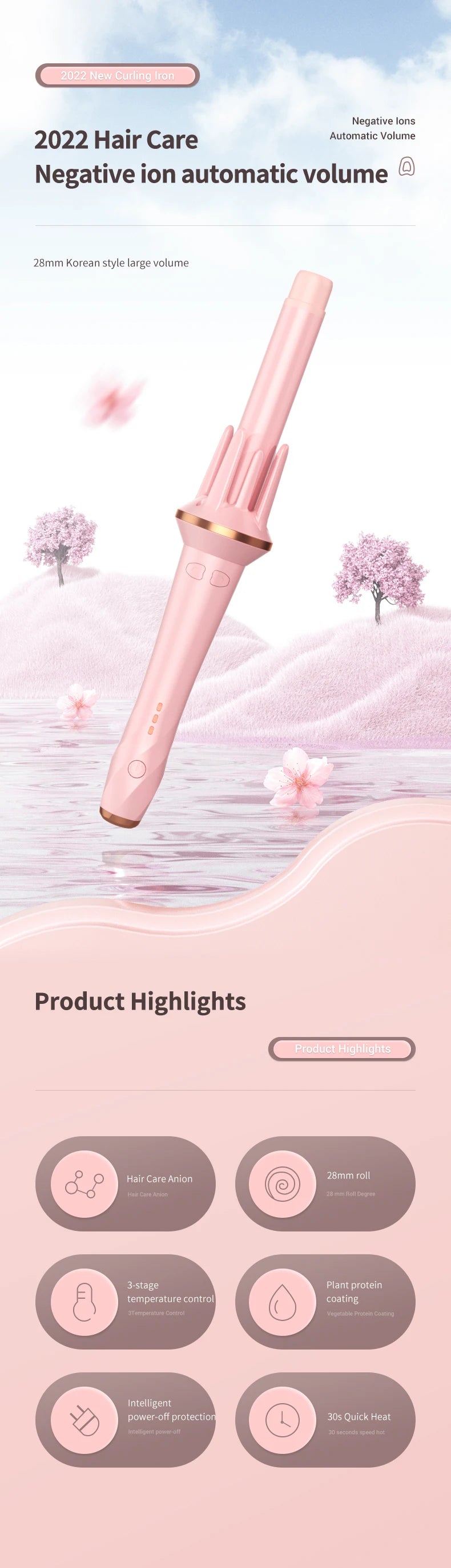 Rotating Automatic Hair Curler with 28mm or 32mm Tourmaline Ceramic Barrel, Fast Heating and Auto Shut-Off for At-Home Curl Styling