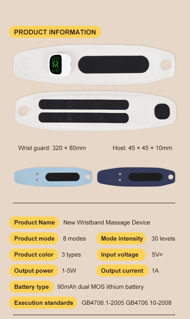 USB Rechargeable Wrist Vibration Massager, Cordless Electric Personal-Care Device in White, Dark Blue or Blue for Seated Home Relaxation Breaks