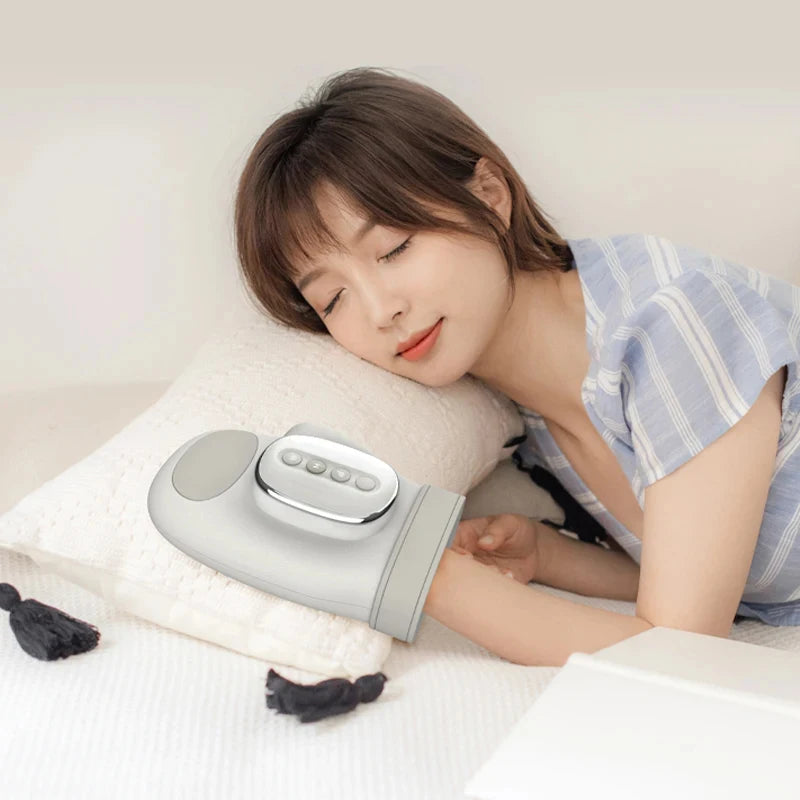 Air Compression Hand Massager with 13 TPU Airbags, Three Modes and Five Pressure Levels, Gray Wireless Heated Device for Adult Palm and Finger Relaxation