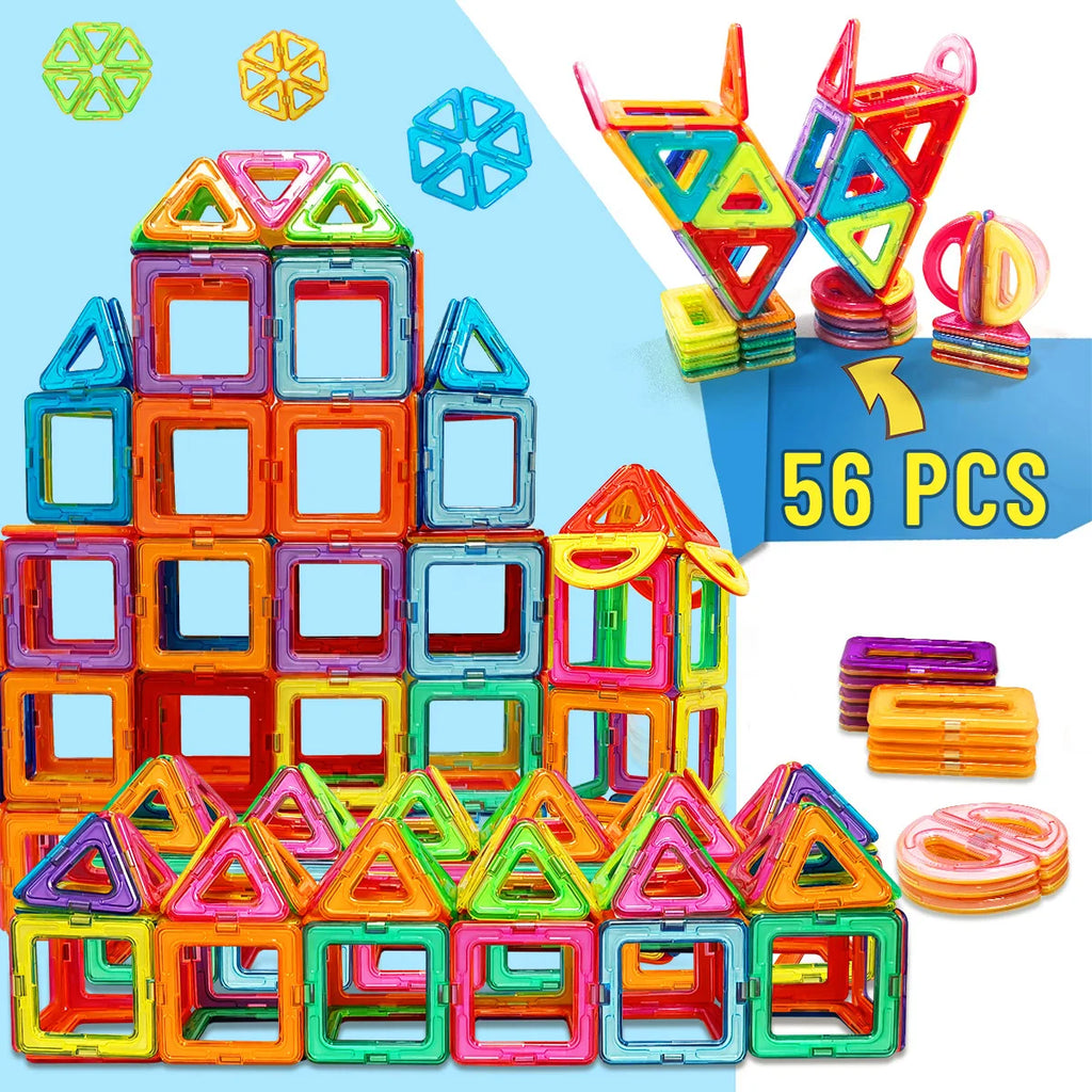 Magnetic Building Blocks with Medium Size Pieces, DIY Construction Play Sets in 20, 32, 40, 56, 60 or 84-Piece Options for Supervised STEM-Inspired Building