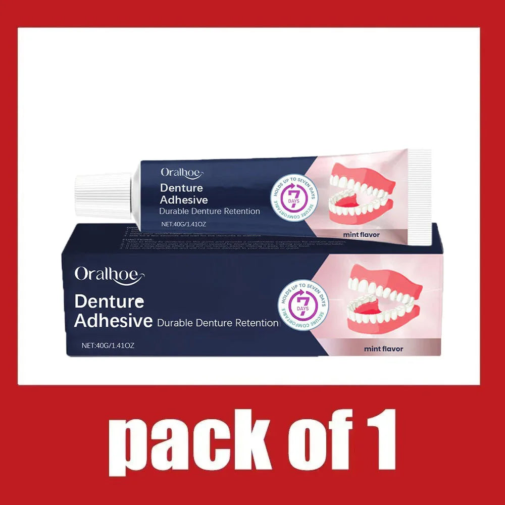 Thermoplastic Denture Adhesive with Listed Zinc-Free Formula and Cushioning Wording, Single-Piece and Promotional Pack Options for Adult Denture Care