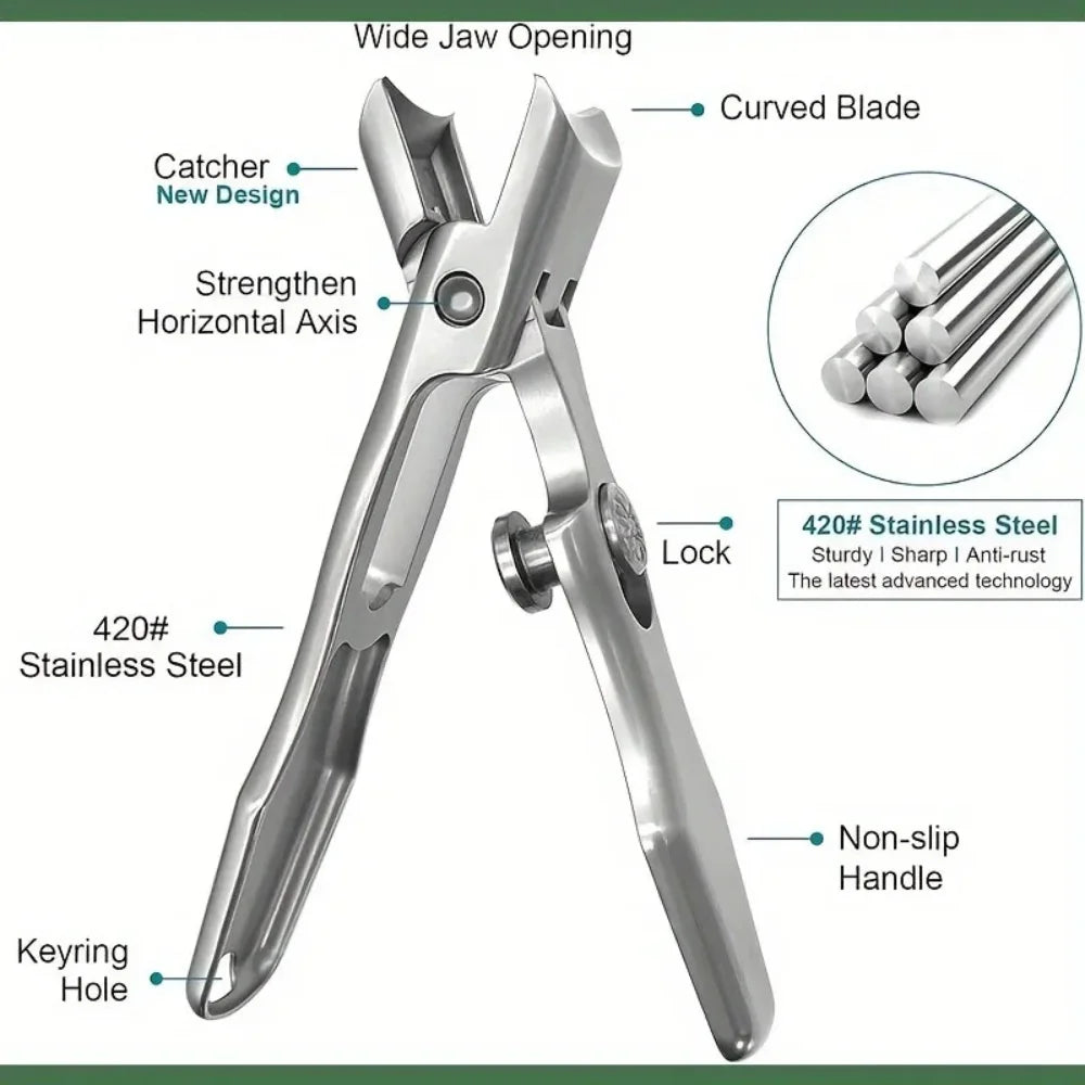 Thick Fingernail Clipper, Wide-Jaw Stainless Steel Grooming Tool in Basical Black, Large Silvery or Economy Set Options for Personal Nail Care