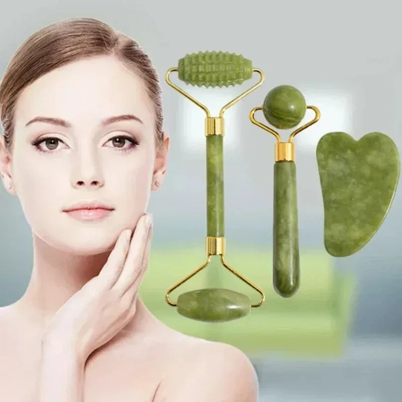 Jade Roller and Gua Sha Tool Options for Facial and Neck Massage, Manual Skincare Accessories in Individual Styles and Color-Labeled Sets for Adult Self-Care
