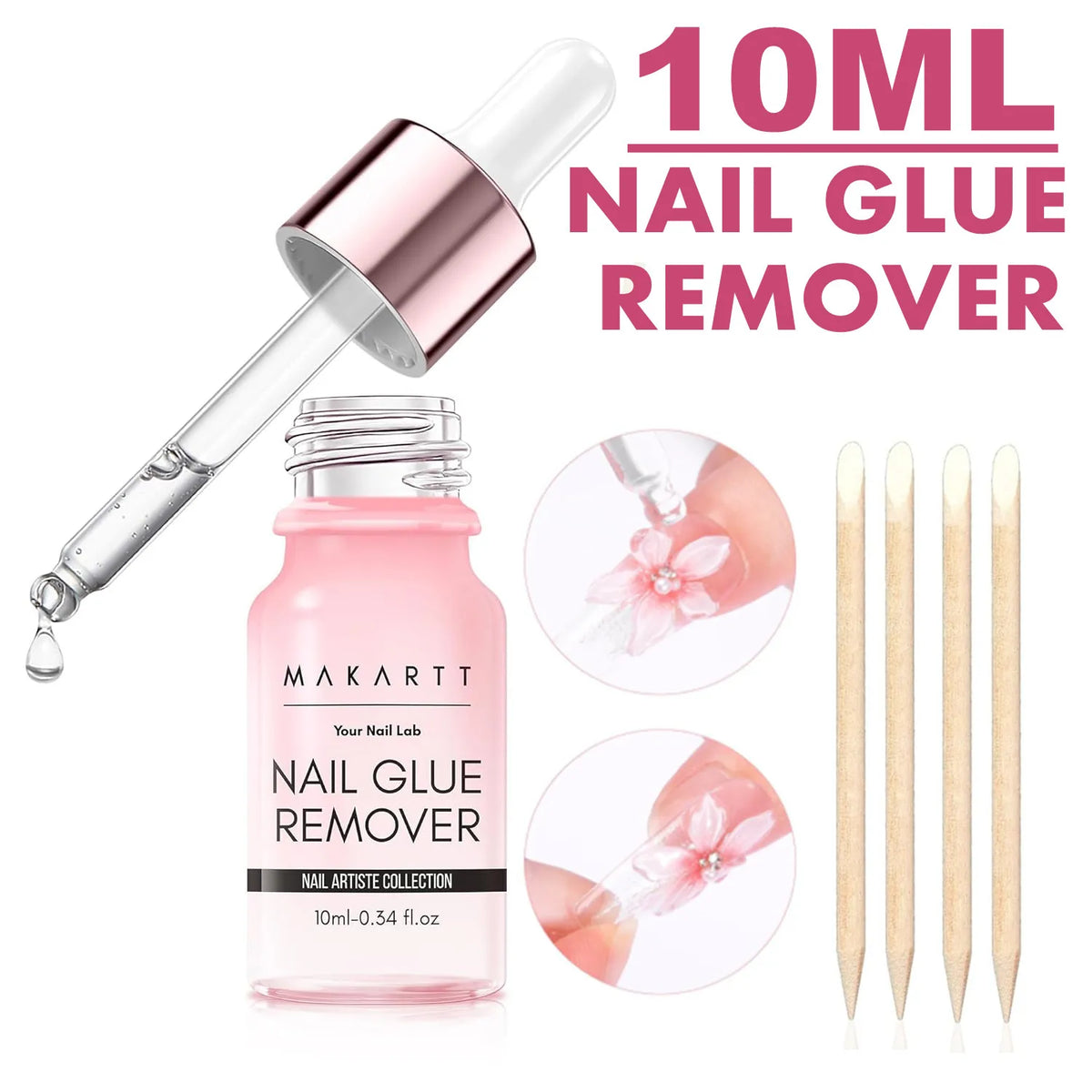 Press-On Nail Glue and Remover Options by Makartt, 10ml, 30ml or 50ml Remover Choices with Separate Liquid Adhesive Packs and Solid UV-Cured Gel Selection