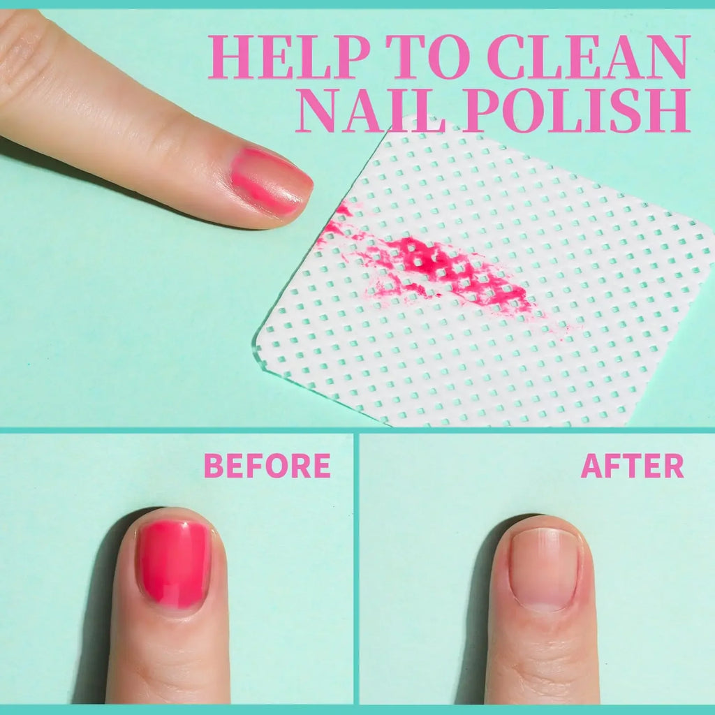 Boxed Nail Cleansing Wipes with Approximately 200 Three-Layer Nonwoven Pads, Heart or Square Shapes in Pink or White for Home and Salon Manicure Prep