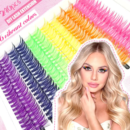 Color Mixed Lash Clusters, 12 and 30 Row Options with 345D and Wide Stem Styles for DIY False Eyelash Looks, Creative Eye Makeup and Occasions