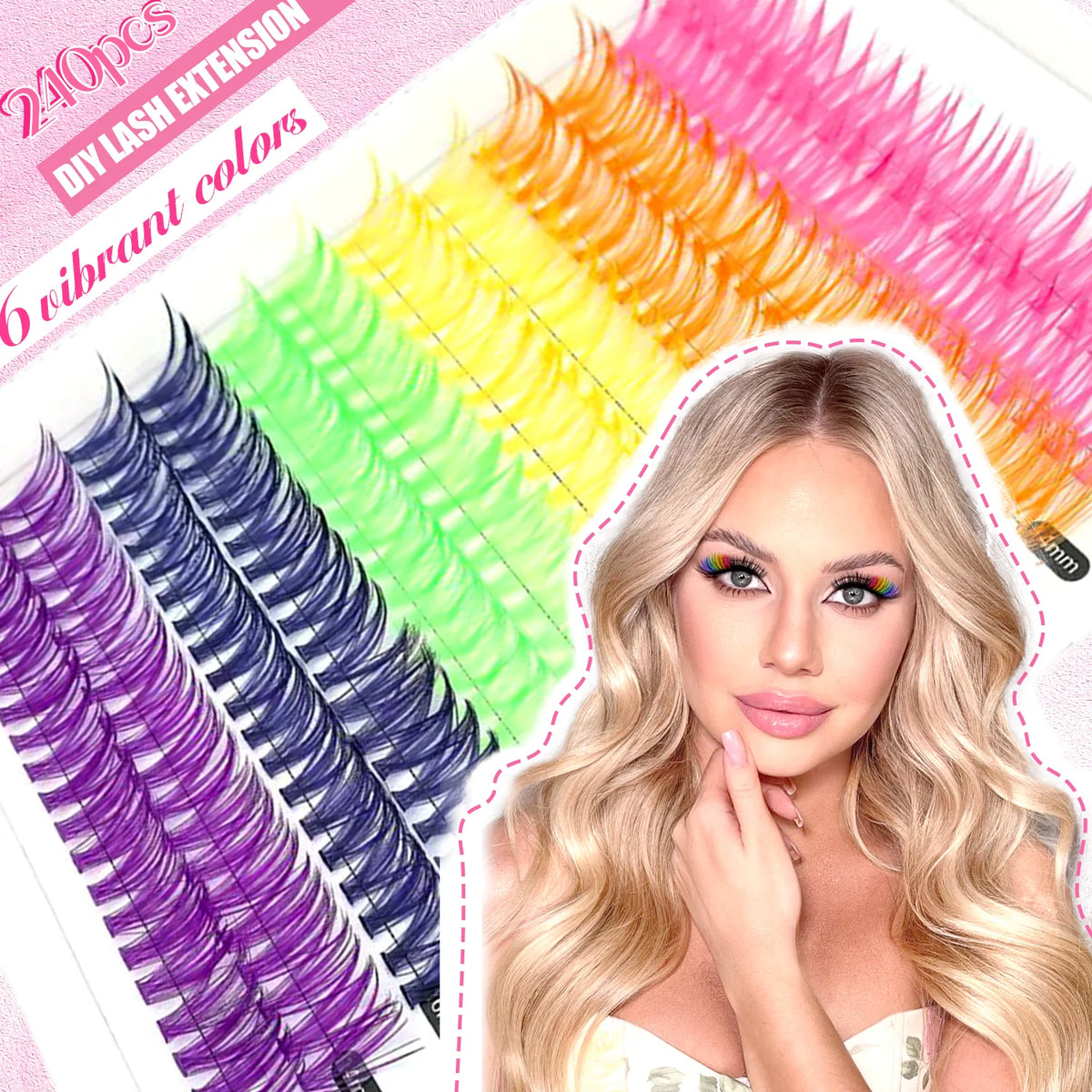 Color Mixed Lash Clusters, 12 and 30 Row Options with 345D and Wide Stem Styles for DIY False Eyelash Looks, Creative Eye Makeup and Occasions