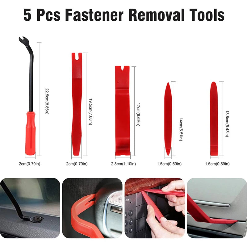 Car Panel Removal Tool Kit with 5, 11 or 41-Piece Options in Red or Blue, Manual Tools for Audio Surrounds, Door Panels, Moldings and Dashboard Trim