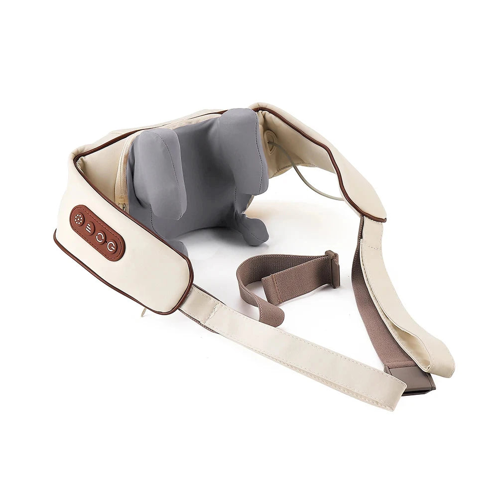 Rechargeable Neck and Shoulder Massage Shawl with Listed Two Modes, Adjustable Straps and Back Buckle, 20W or 26W Kneading Models in White, Grey and Brown Options