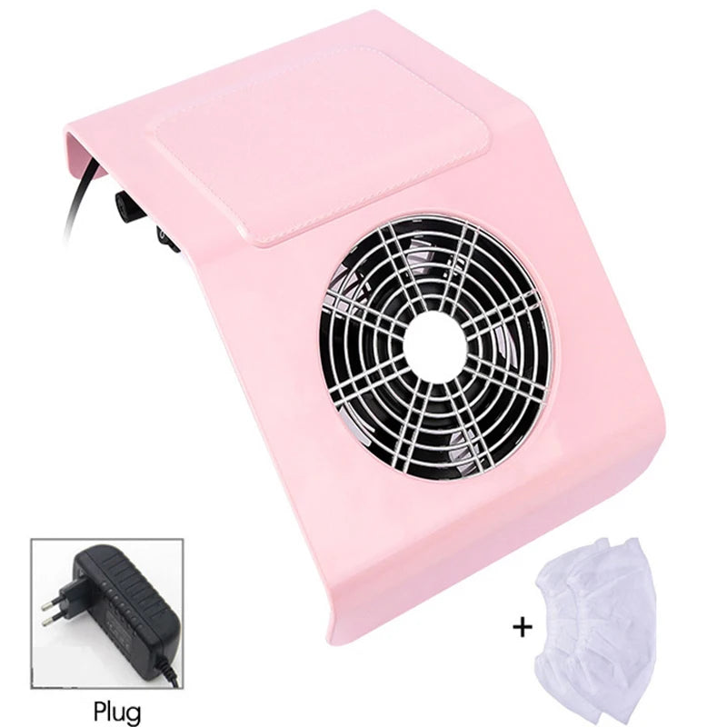 Nail Dust Collector with Touch Switch and Replaceable Filter, ABS Manicure Vacuum in White, Pink, Silver or Gold with US and EU Selection Labels