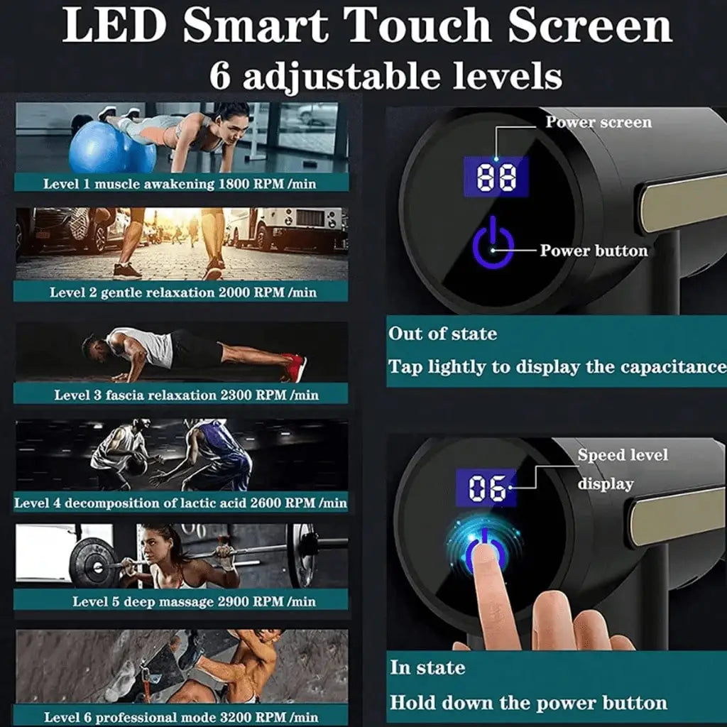 Compact Travel Massage Gun with Type-C Charging, Handheld Electric Massager in Black or Grey Button and LCD Models for Home and Post-Exercise Relaxation